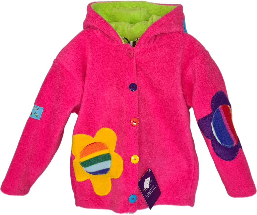 Kids Fleece Button Jacket - Pink Flowers