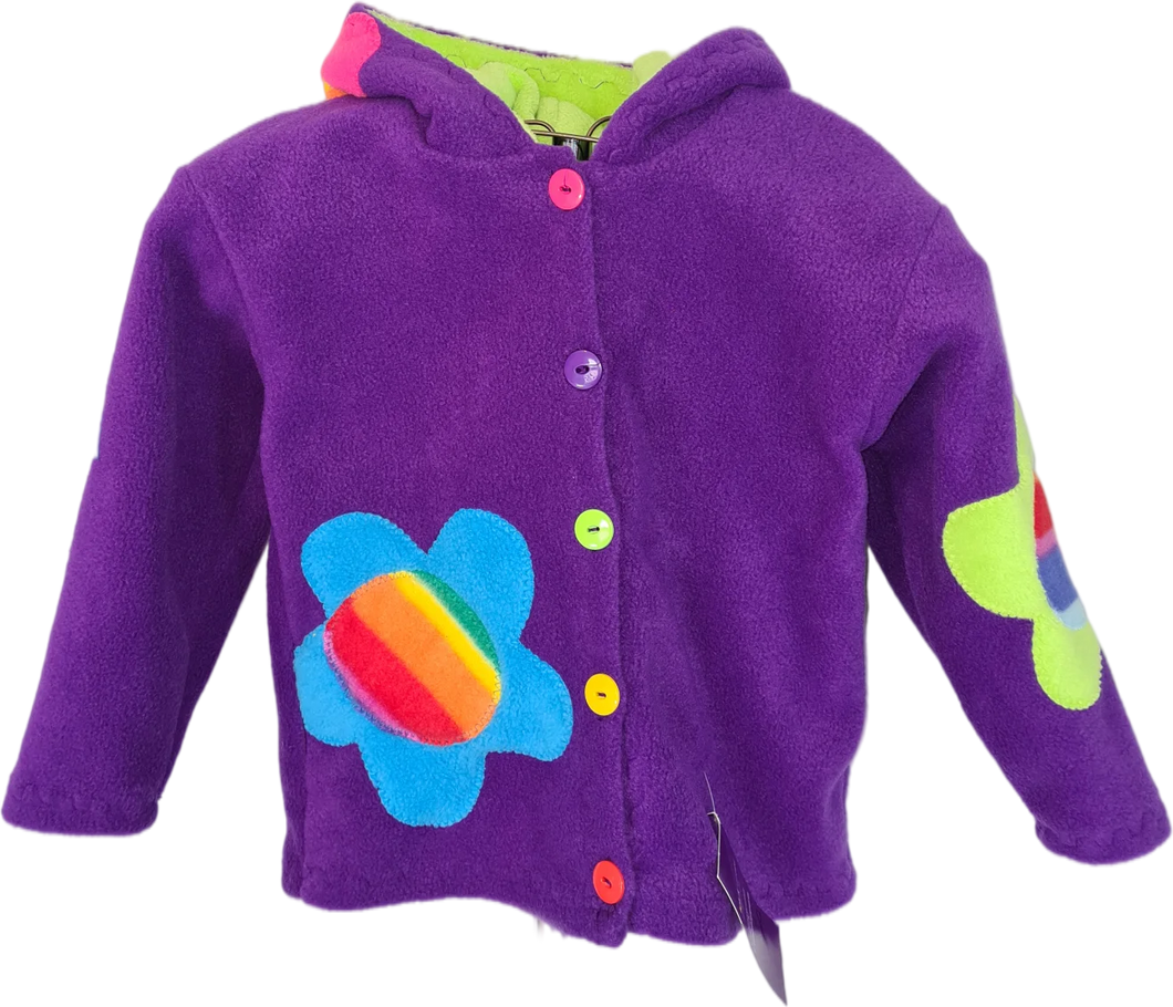 Kids Fleece Button Jacket - Purple Flowers